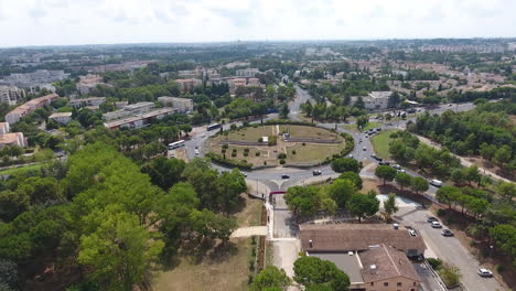 Roundabout-in-France-drone-view.-Low-traffic-day-time